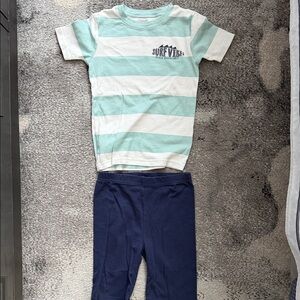 Carter's Mint Green and White Stripe Surf Vibes Pajama Set with Navy Pants